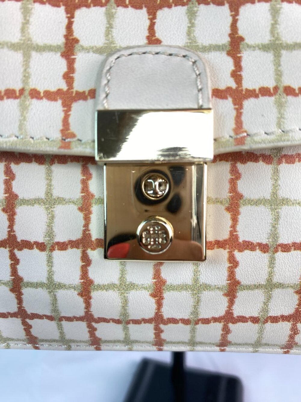 Tory Burch Priscilla Grid Satchel Ivory Orange Leather Top Handle 🌼 Arden - Picture 3 of 17